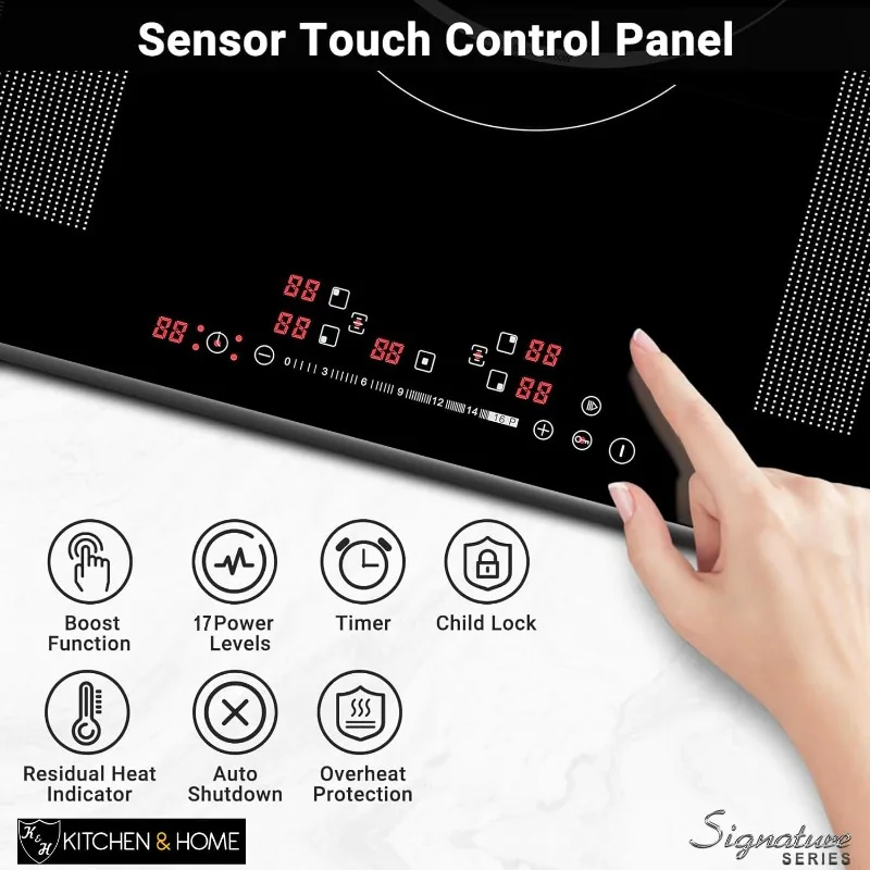 K&H SIGNATURE SERIES 5 Burner 36 Inch Built-in Induction FLEX Electric Stove Top Ceramic Cooktop SLIDER Touch Control