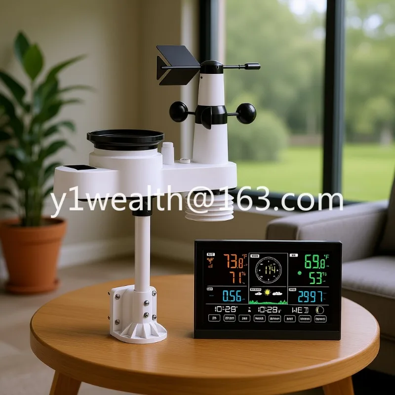 5-In-1 Smart Wireless Weather Station 7.5-inch display, indoor and outdoor thermometer sensor, home, modern design, plastic
