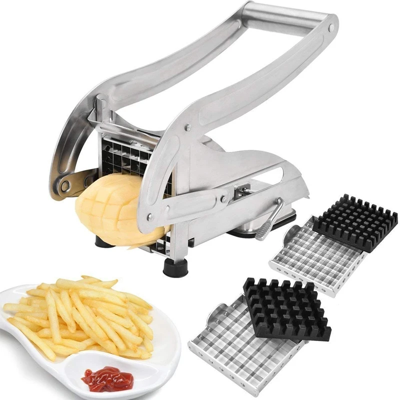 LMETJMA French Fry Cutter with 2 Blades Stainless Steel Potato Slicer Cutter Chopper Potato Chipper For Cucumber Carrot KC0213