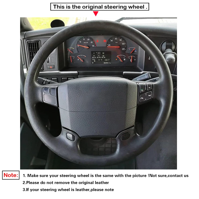 Black Faux Leather Car Steering Wheel Cover for Volvo VNL VNR FM FH 2004-2016
