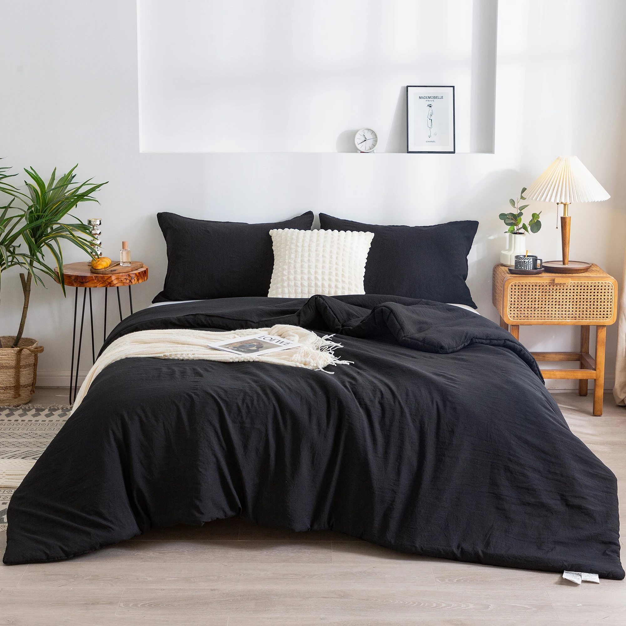 

Twin Cotton Quilt Comforter Set Black Four Seasons Soft Bedding Lightweight Soft Bedding with Pillowcase