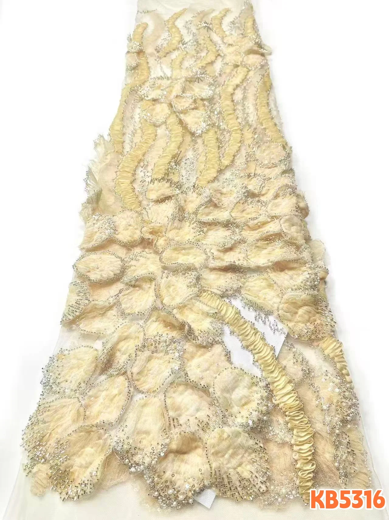 YALISI African 3D Applique Lace Fabric 2026 Nigerian Glitter Sequins Lace Fabric For Prom Wedding Dress Sewing 1 Yard KB5316 view 4