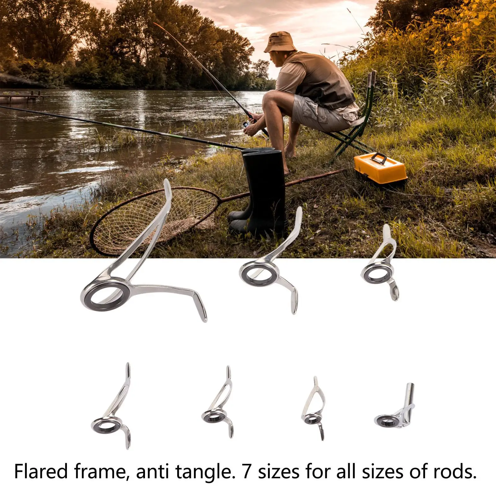 7 Sizes Steel Ceramic Fishing Rod Guides - Double Legs Rings for freshwater & Saltwater Fishing Tools