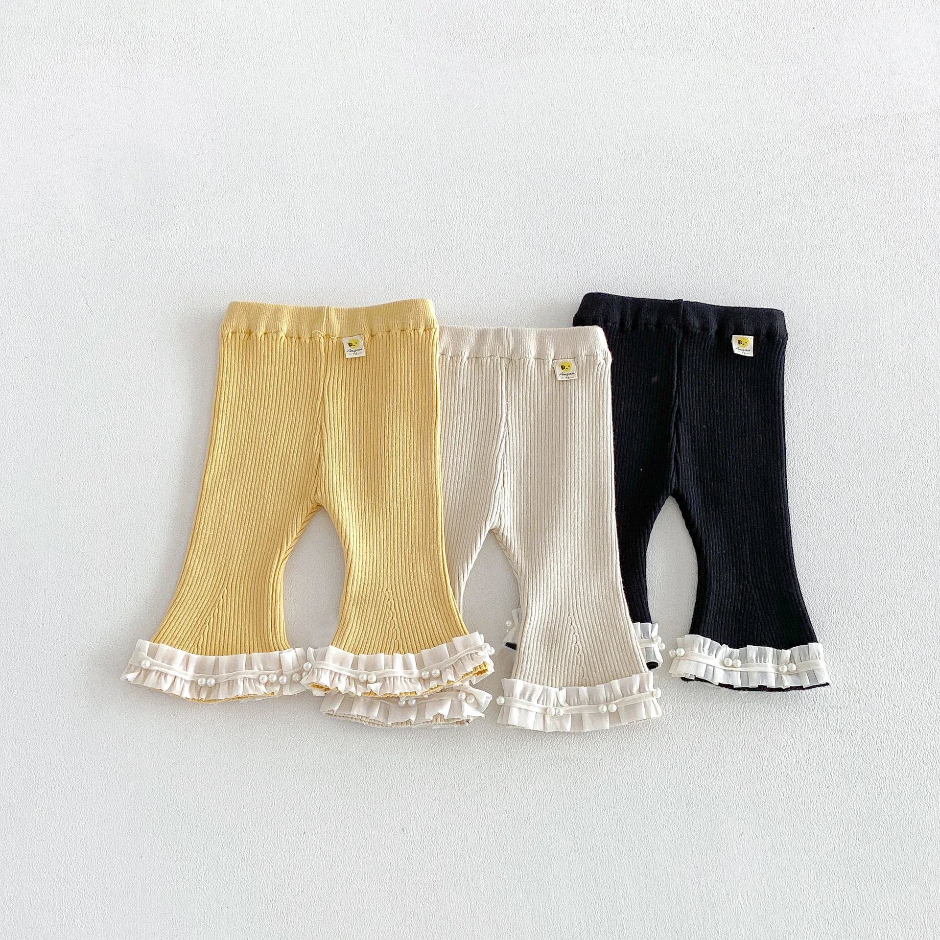 Girls Pants 2026 Spring and Autumn New Children's Clothing Korean Style Girl Baby Western Leisure Knit Lace Micro Flare Pants