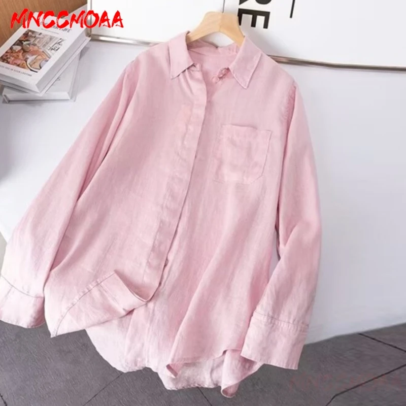 

Sets Women 2024 Fashion Loose Linen Long Sleeves Shirt + Solid Color Casual High-Waisted Long Pants Suit Female