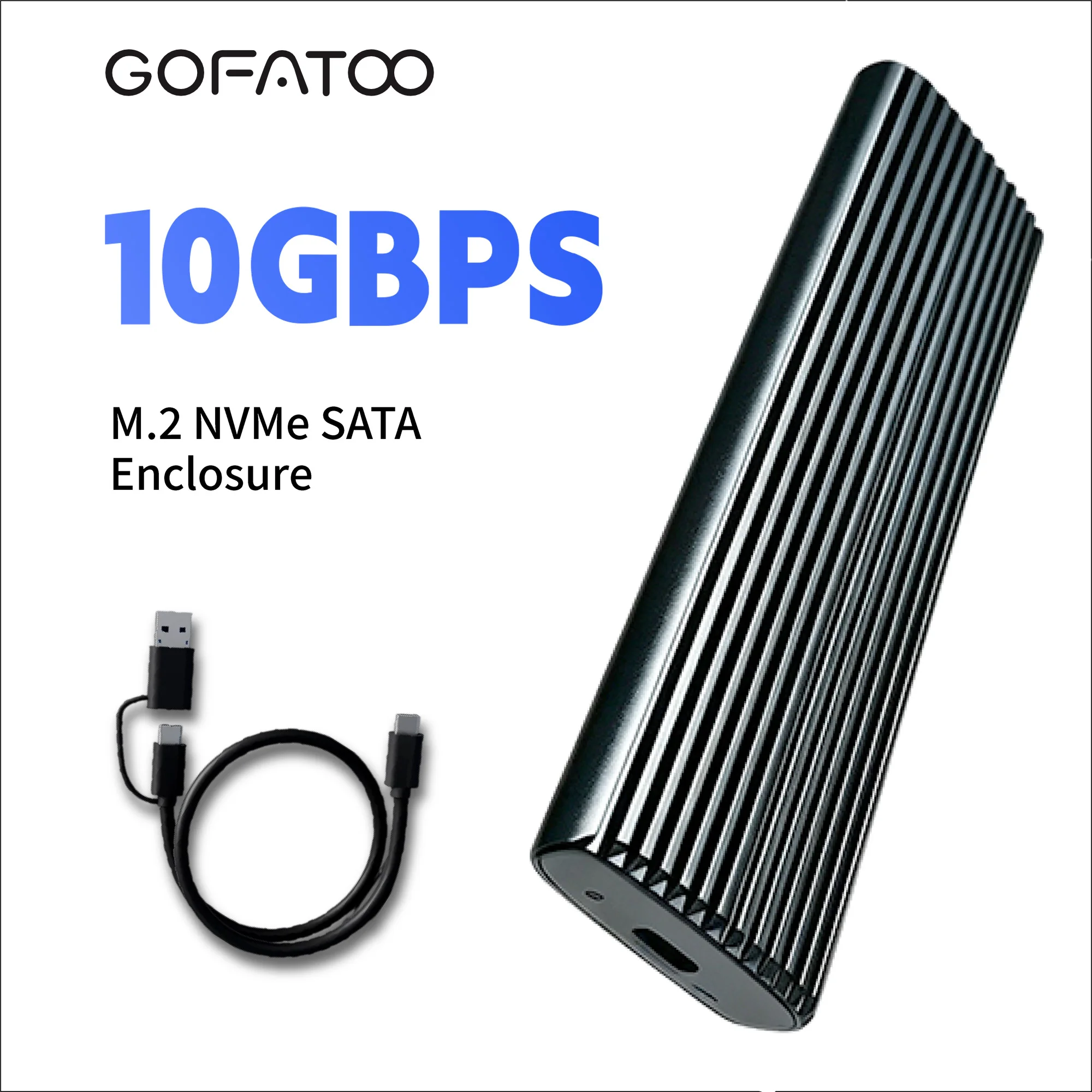 GOFATOO M.2 SATA NVMe Enclosure 10Gbps External SSD Case Type C USB A 3.2 Gen 2 Hard Drive Disk Cover M2 2280 Storage Box House