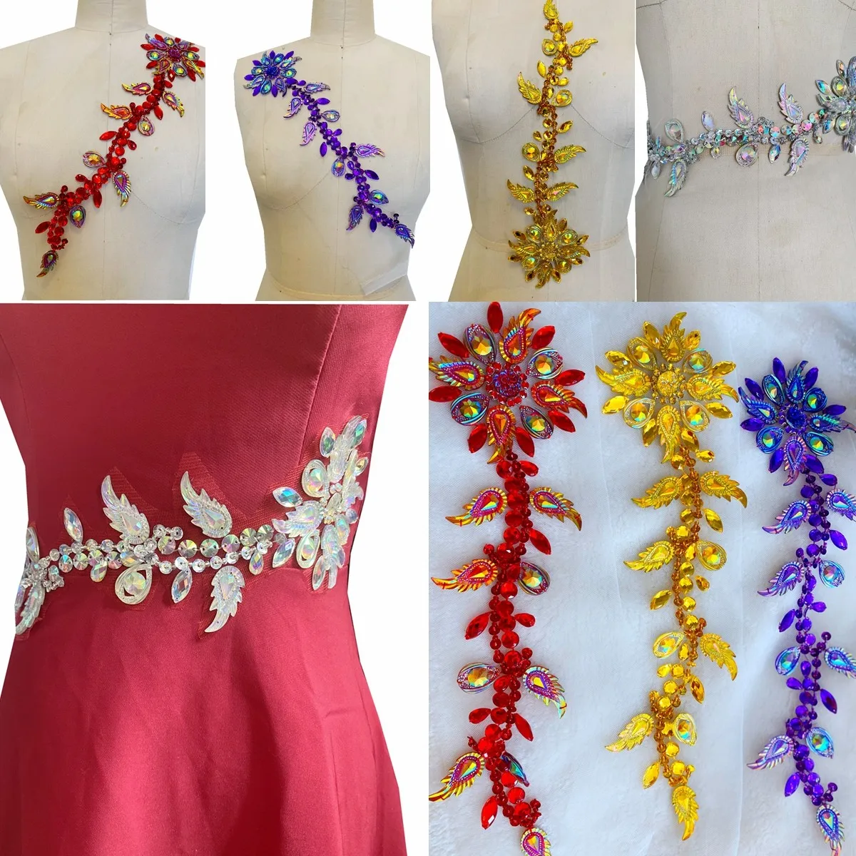 

Rhinestone and Sequin Patches for Clothing Hand Sewn Beaded Appliqued Decorative Trims for DIY Evening Dress Belts Accessories