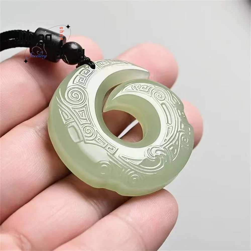 Natural Hetian Green White Jade Peaceful Luck Buckle Pendant Simple Exquisite High-grade Fashion Jewelry Luxury Holiday Gifts