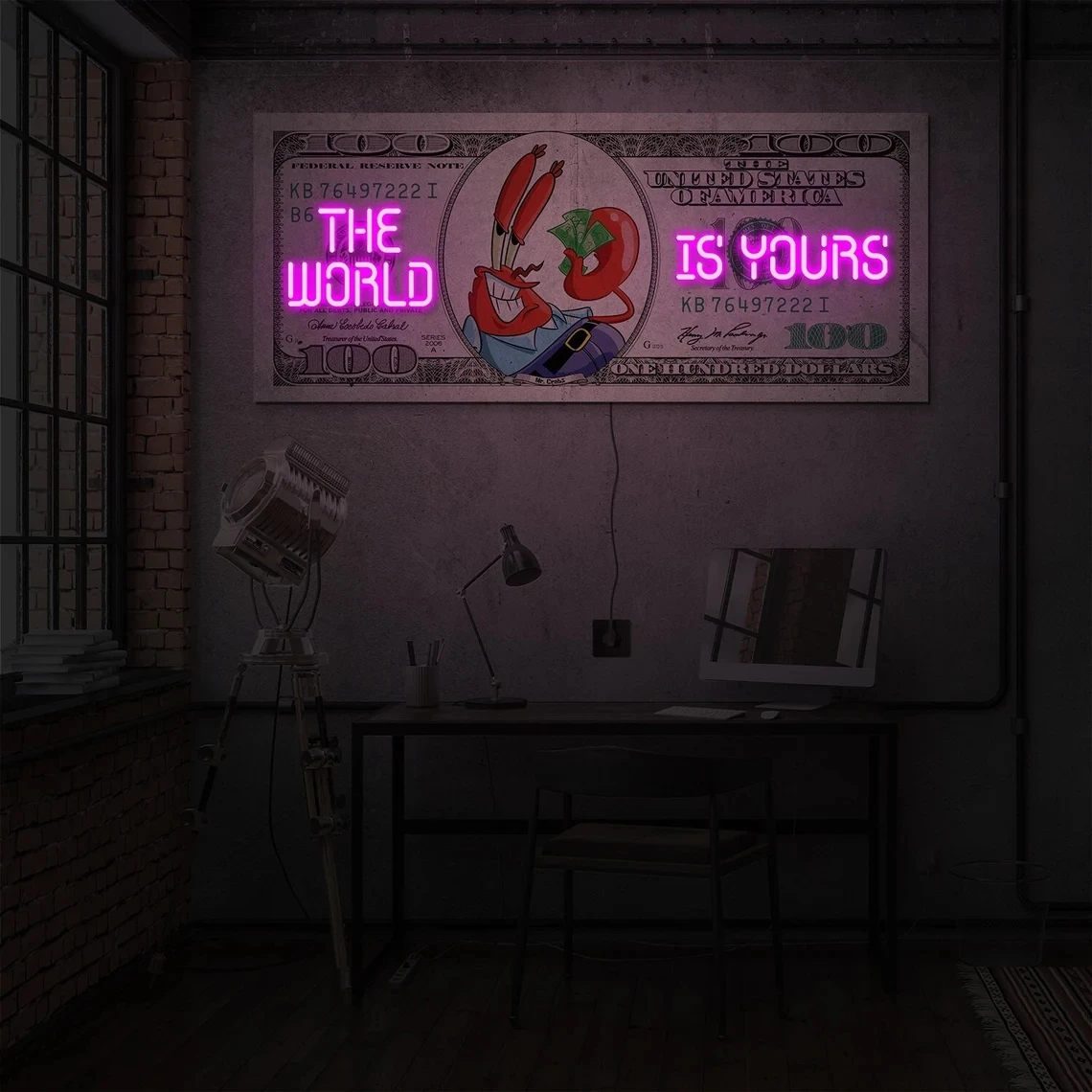 The World is Yours Neon Sign Dollar Neon Sign Dollar Light Sign Money Neon Money Wall art Money pop art Pop art Neon Sign