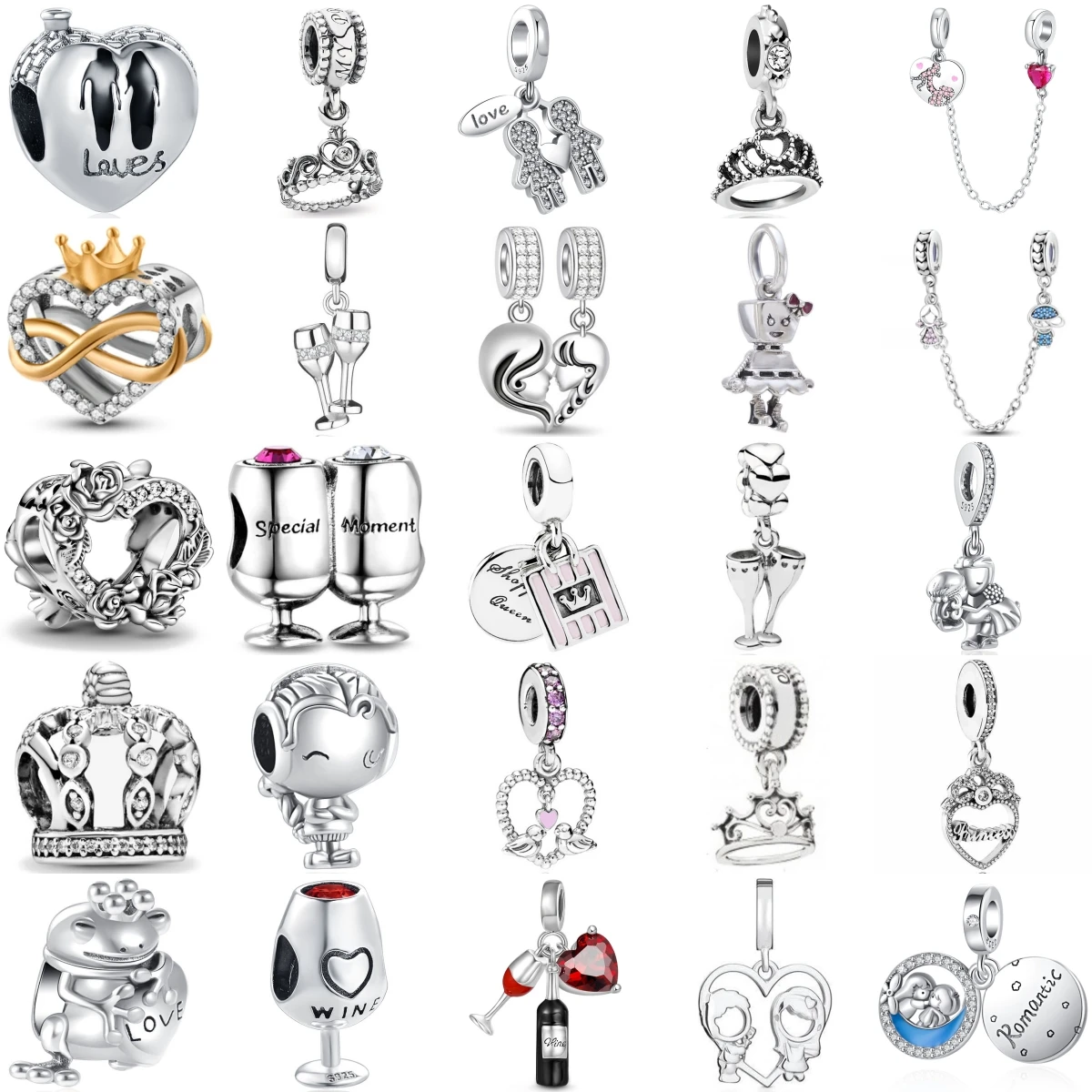 Corona chapada en plata, copa de vino, vino tinto, colgante para niños y niñas, cuenta compatible con pulsera colgante Original, joyería DIY para mujer