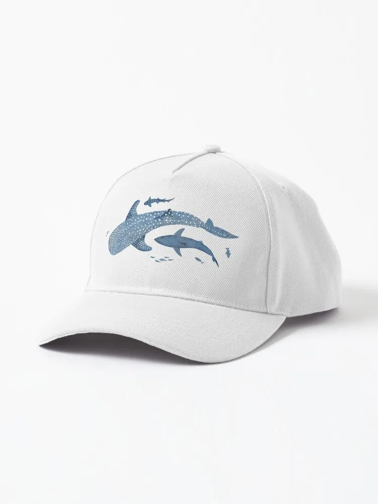 Monochrome Blue Watercolour Shark Ocean On Black Cap For Unisex Adult Outdoor Casual Sun Baseball Caps