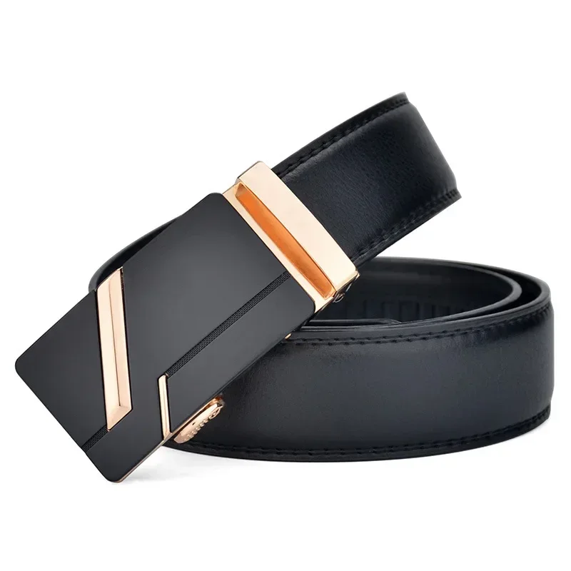 Men's high-quality PU leather belt, men's belt metal automatic buckle, long plus size luxury belt