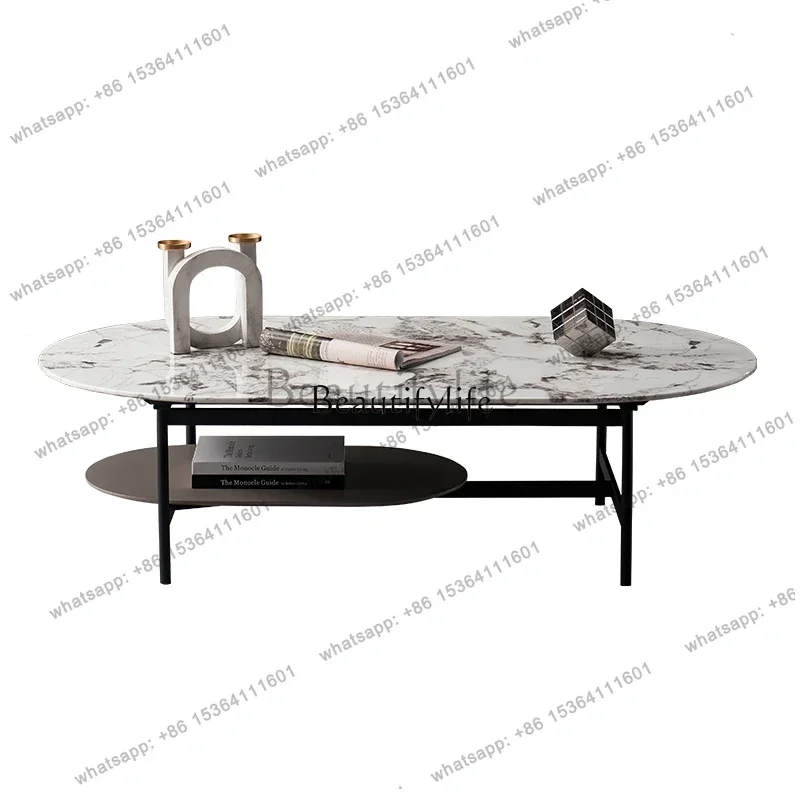 pg45Italian minimalist light luxury marble surface coffee table living room set