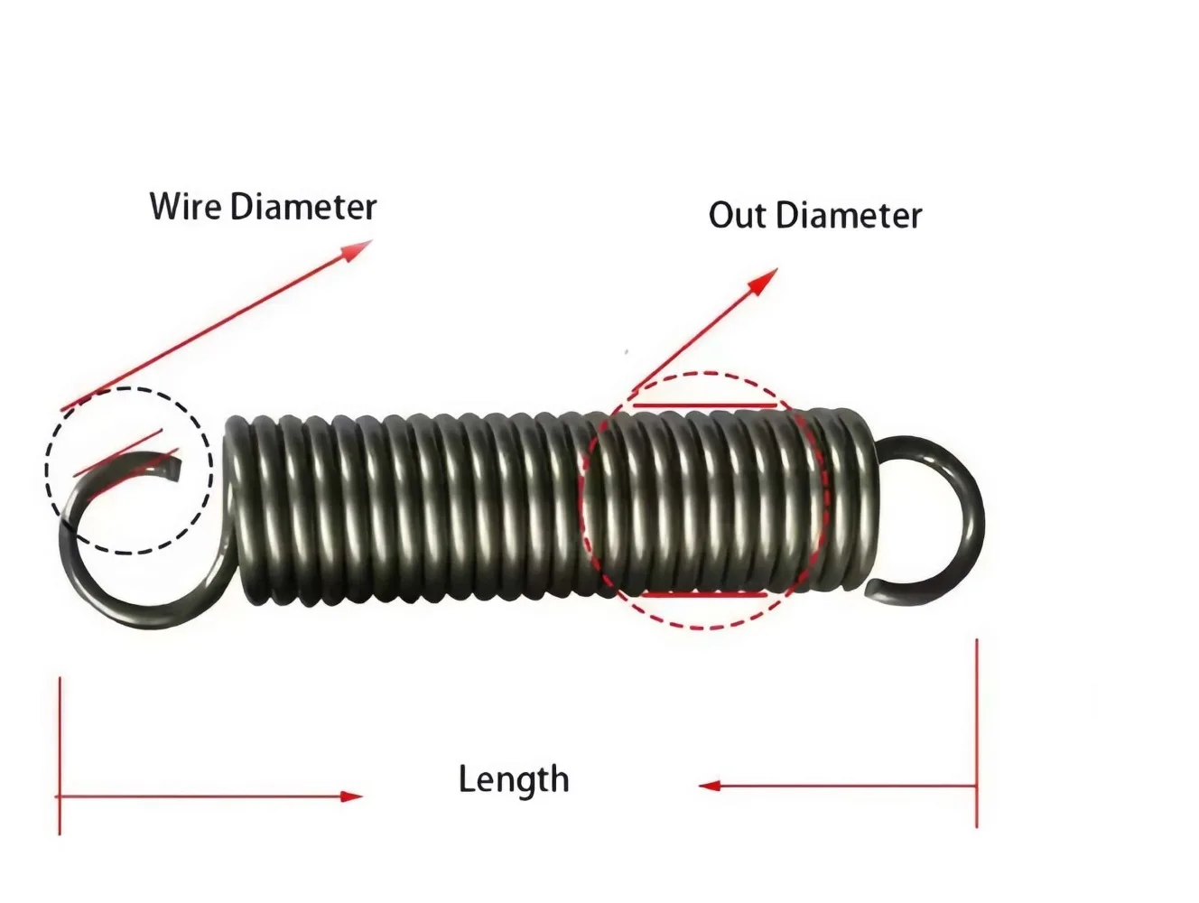 1Pcs High Elastic Extension Tension Spring 2mm Wire OD10‑24mm 35‑300mm Dual Hook Expansion Spring Hardware for Machinery DIY Use