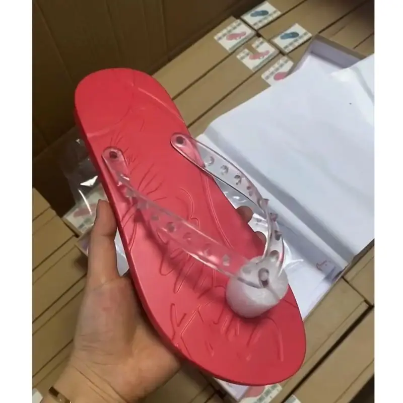 Men's New Summer Red Sole Flip Flops, Fashion Trendy Leather Beach Sandals Casual Outdoor Slippers for Men image 3