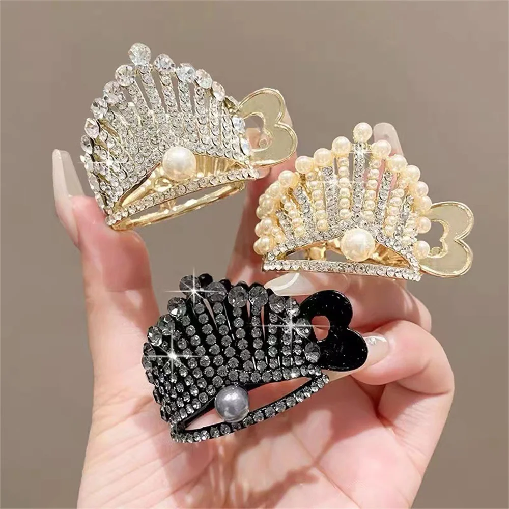 Luxury Rhinestone Pearl Crown Claw Clip Fixed Styling Wash Face  Makeup Shark Hairpin Women Girls High Ponytail Hair Accessories