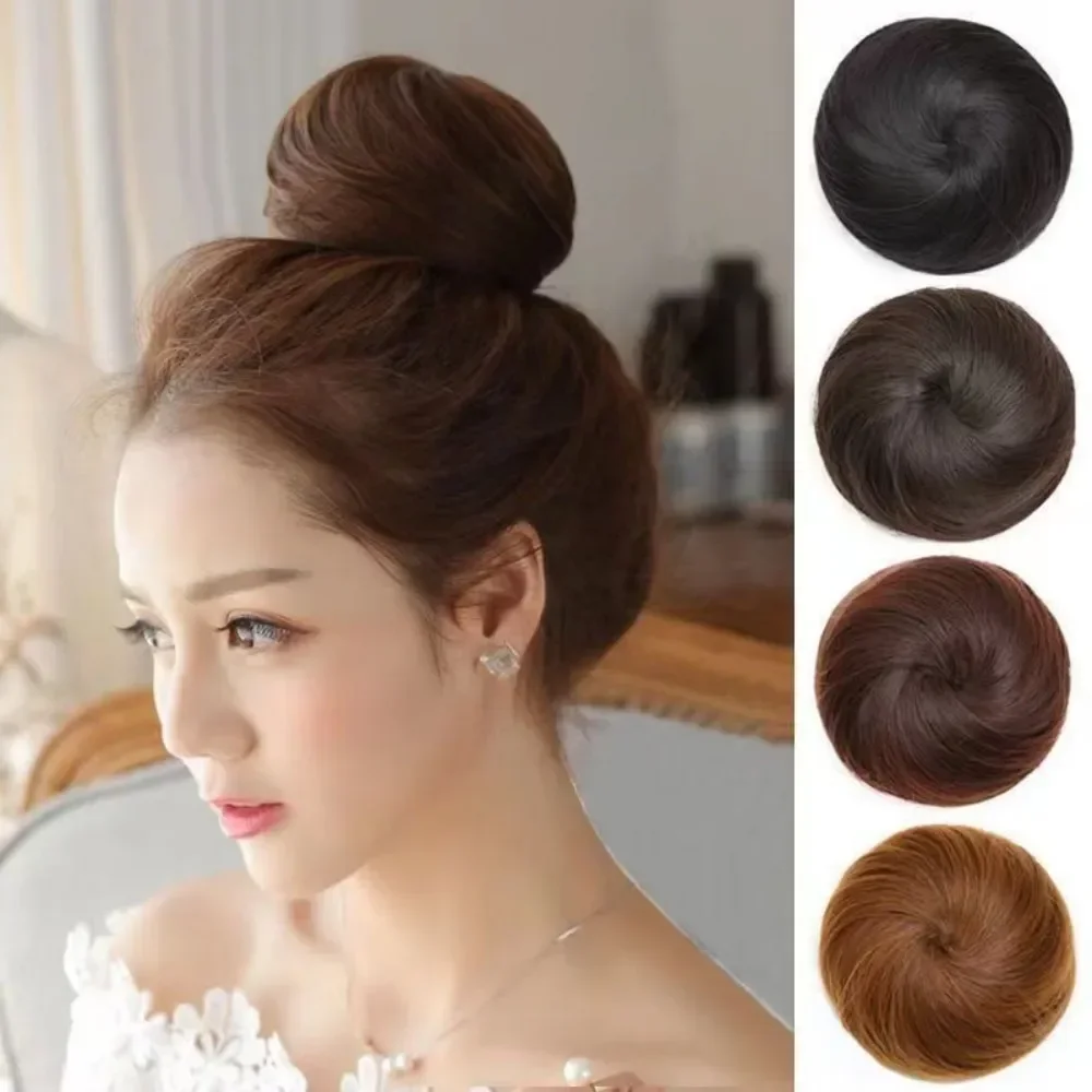 Natural Versatile Flower Bud Bun Synthetic Wig Headband Clip with Elastic Band Simulated Wig Bag