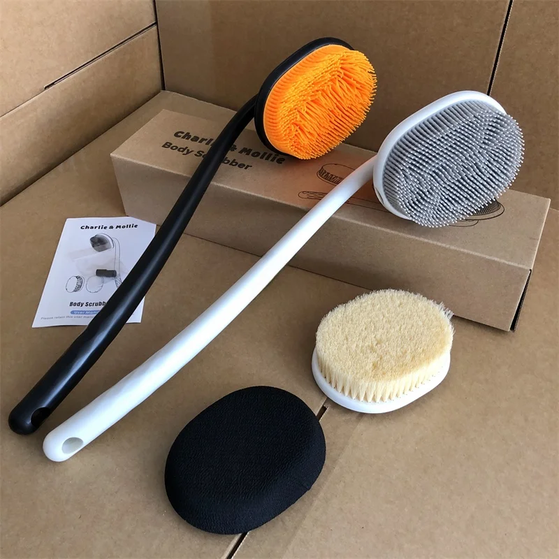 多機能シリコンと粗い麻のバスブラシセット-3-in-背中洗いスポンジ-家庭用パーソナルケア洗浄ツール