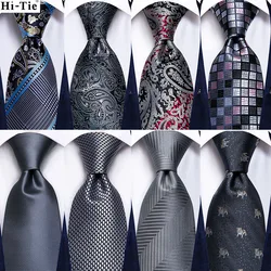 Grey Striped Paisley Wedding Tie For Men Handky Cufflink Gift Mens Necktie Fashion Design Business Party Dropshiping Hi-Tie