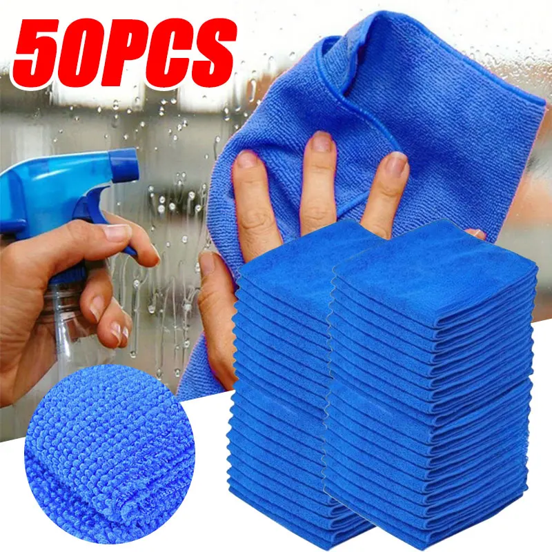 

50/5pcs 25x25cm Car Wash Microfiber Towels Soft Drying Cloth Hemming Wash Towel Water Suction Polishing Duster Car Cleaning Tool