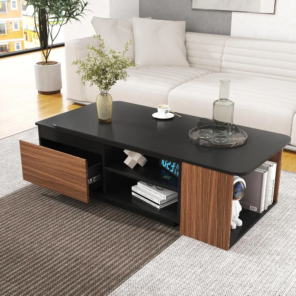 Expandable Coffee Table, Living Room Center Table, Two Storage Drawers, Large Rectangular Coffee Table, Suitable for Living