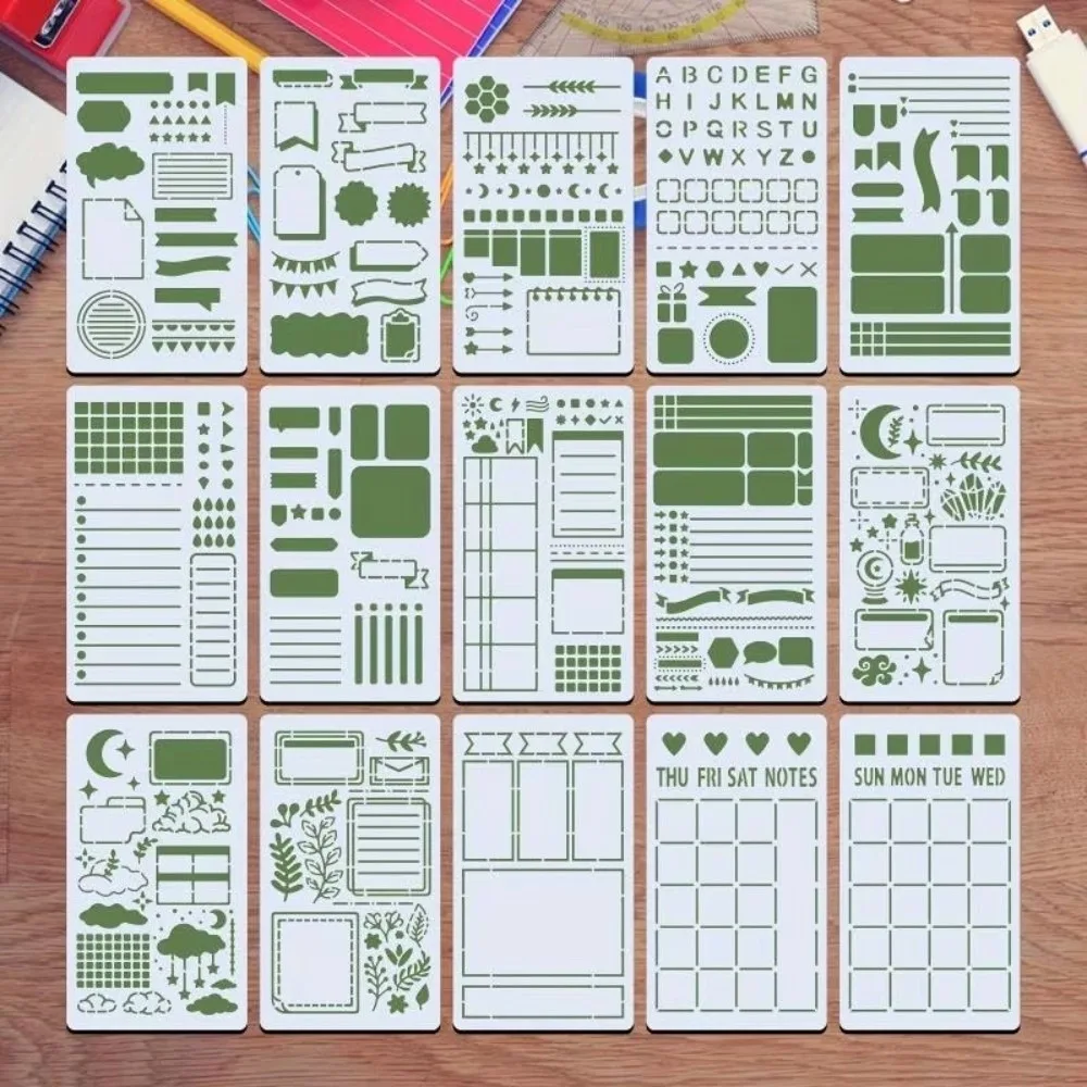 15pcs/set Reusable Diary Drawing Templates DIY Acrylic Planner Template Handmade Multifunctional Stencil Set Journal Stationery