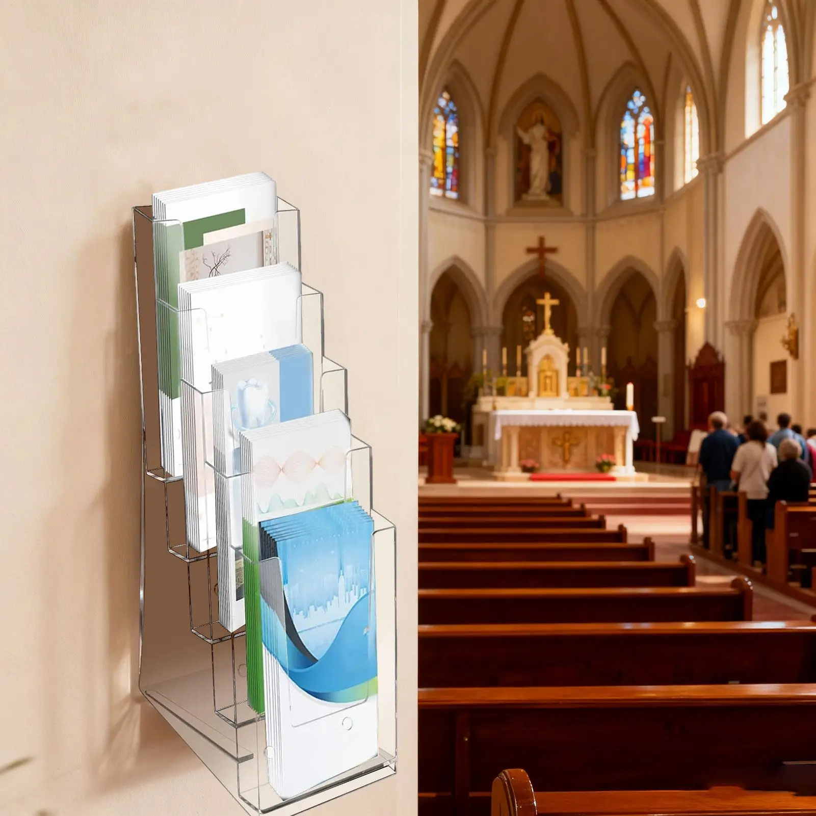 حامل كتيب ملحقات مكتبية شفافة مثبتة على الحائط مكونة من قطعتين حامل نشرة كتيب لطاقات طاولة مكتب الاستقبال #1