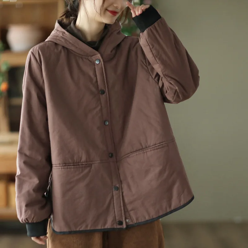 Women Parkas Coats Hooded Jackets Full Sleeve Thick Warm Y2k Streetwear Elegant Jacket Work Coat Casual Loose Autumn Winter