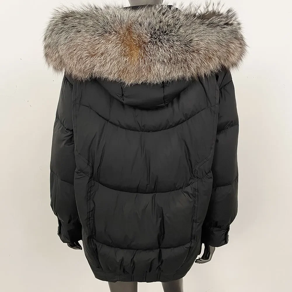 الشتاء أوزة أسفل معطف مقاوم للماء الراكون الطبيعي الفراء مقنعين سترة منفوخة المرأة سترة أسفل سترة الإناث معطف فرو الثعلب الحقيقي