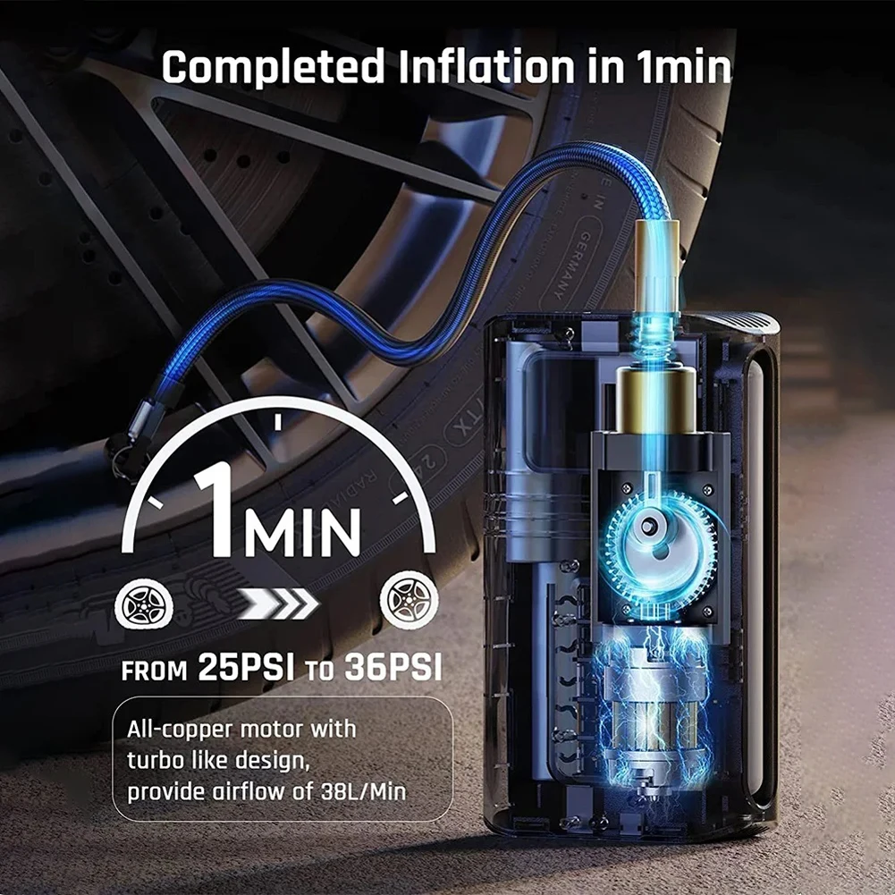 Portable Car Tyre Inflator 150PSI Car Tire Inflatable Pump High Precision Electric Air Compressor LCD Display for Auto Motorbike