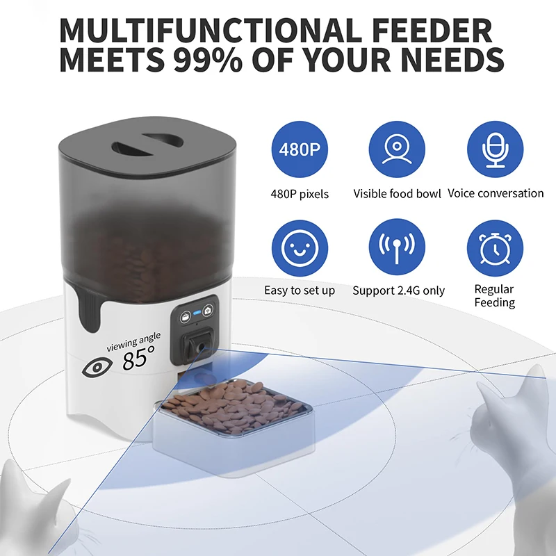 2.4G WiFi Smart Cat Feeder With ,Two-Way Audio,Auto 1-10 Daily Meals,Adjustable Angle Easy Clean