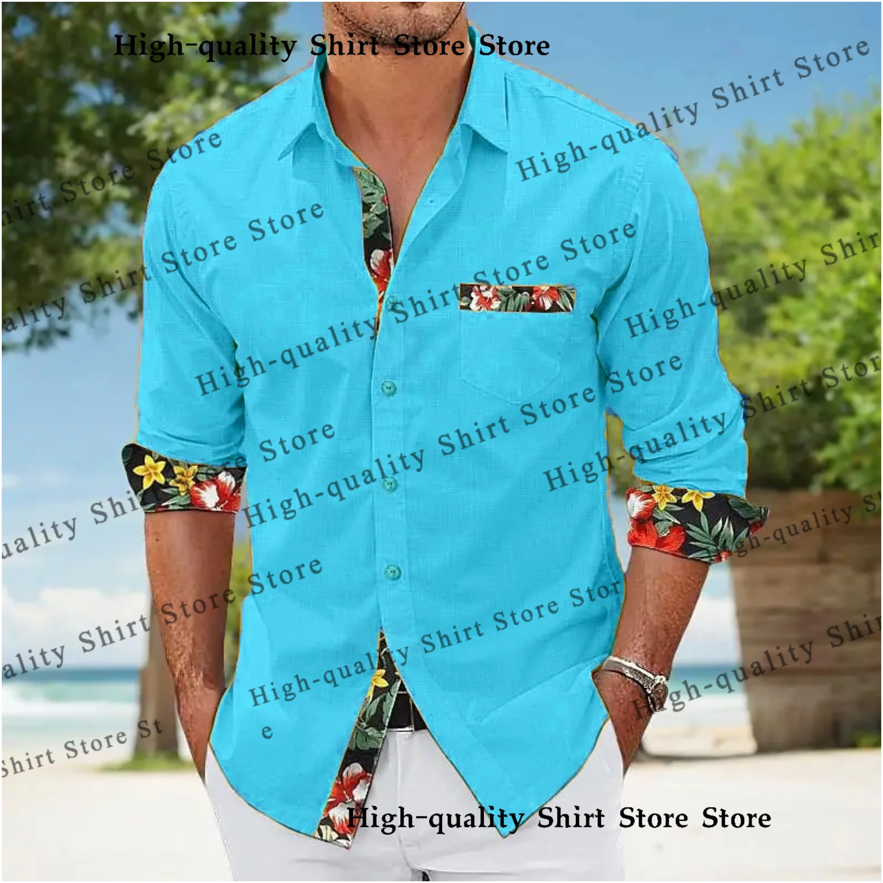 Men\'s shirt casual and comfortable summer Hawaiian beach shirt pocket floral collar top fashionable daily wear men\'s clothing