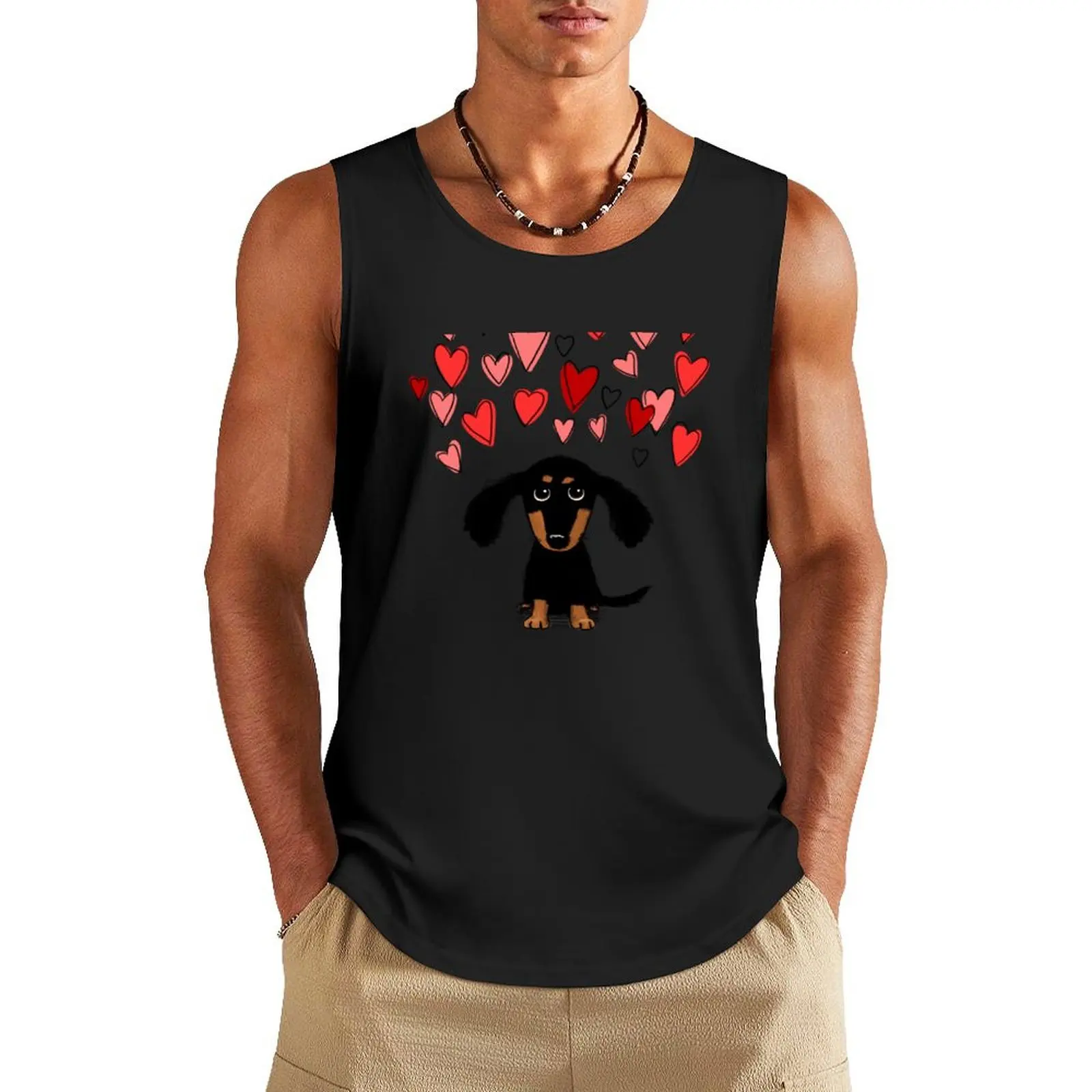 

Cute Dachshund Puppy Dog with Valentine Hearts Tank Top Men sleeveless tee t-shirts for men t-shirt for man summer 2024