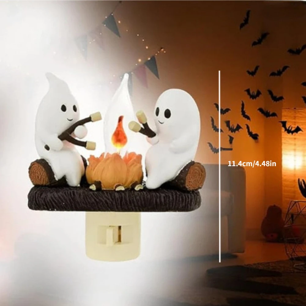 Ghost Campfire Flickering Night Light, 3D LED Small Electric Faux,Halloween Nightlight Indoor Decorationsfor Family Friends