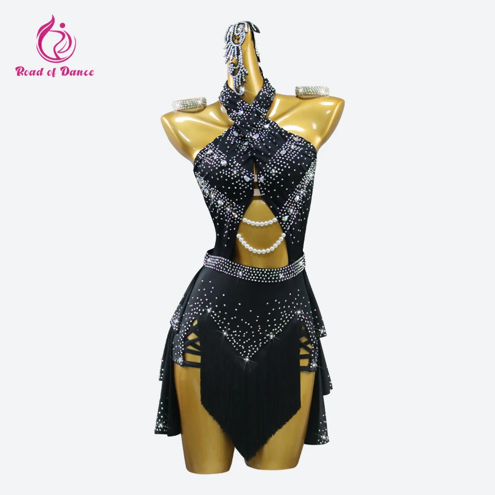 

2024 Black Party Dress Latin Dance Costume Women Sexy Suit Competition Clothes Girl Skirt Parties Outfits Practice Sport Cabaret