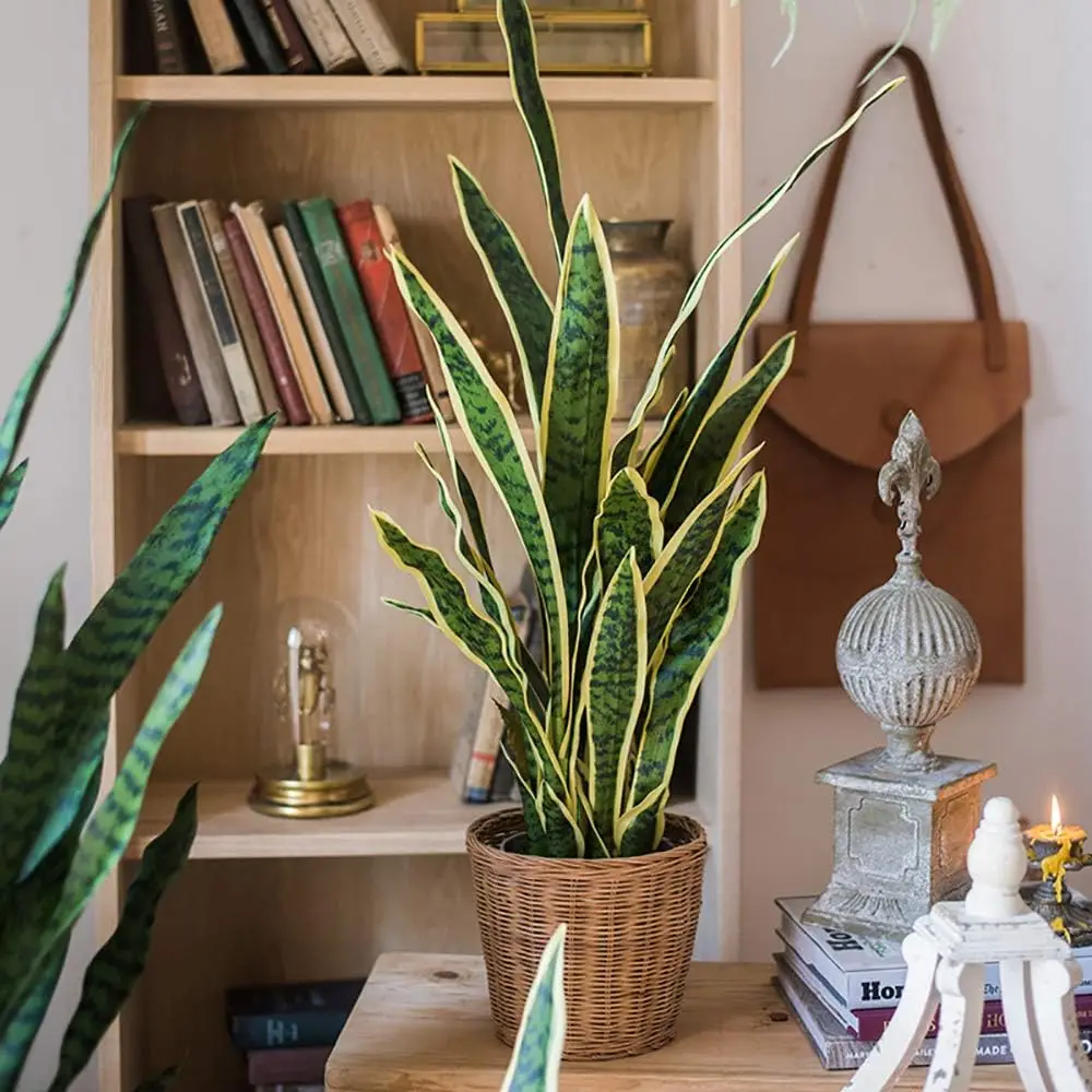 Künstliche Schlangenpflanzen, 55,9 cm, künstliche Agave-PVC-Fälschung, Sansevieria-Pflanze für drinnen und draußen, Wohnzimmer, Haus, Garten, Büro, Dekoration – Detail 1