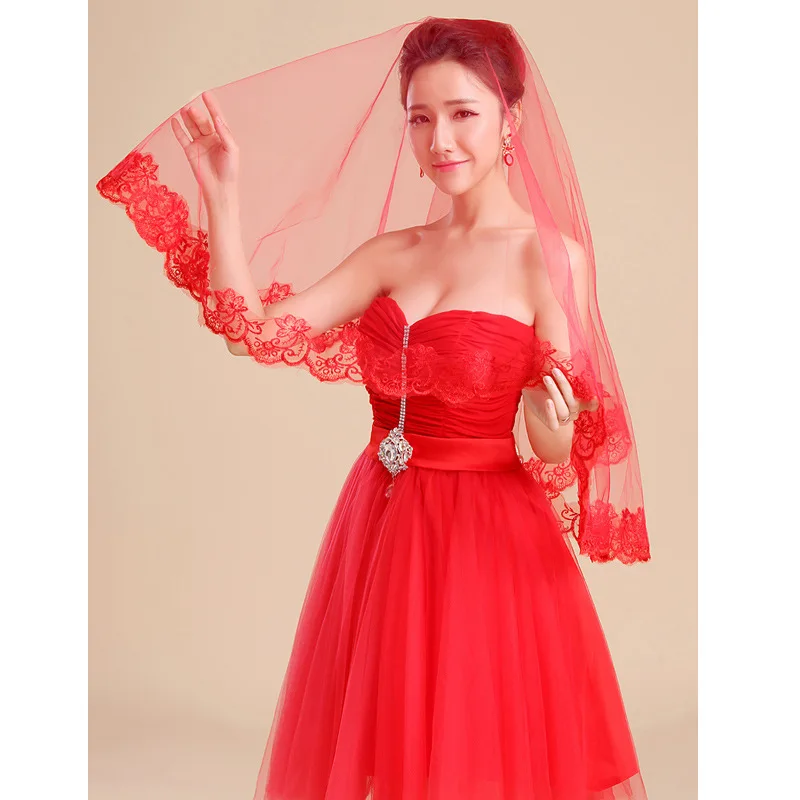 Classic Red Bridal Headcloth Bridal Wedding Veil Simple Wedding Lace Accessory Headpiece for Women