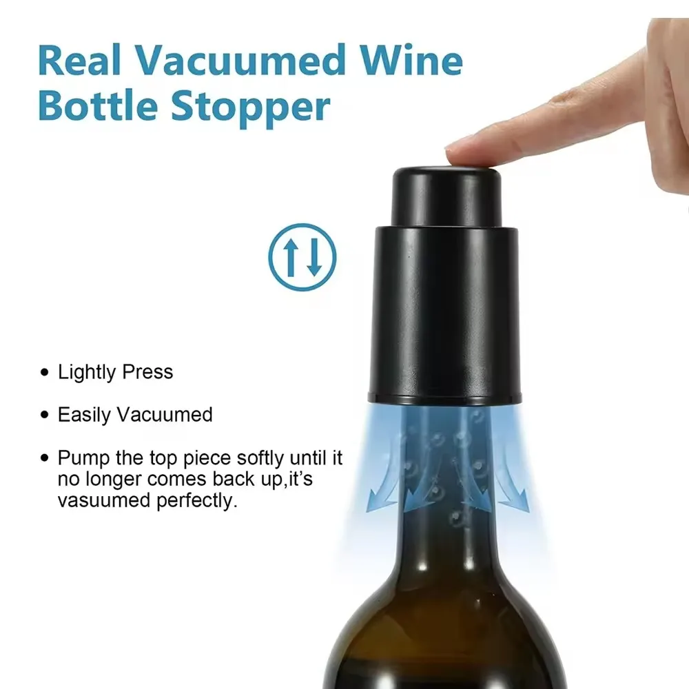 Vacuum Wine Bottle Cap Stopper Sealed Storage Vacuum Memory Wine Stopper Push Style Bar Tools Barware Wine Cork Black