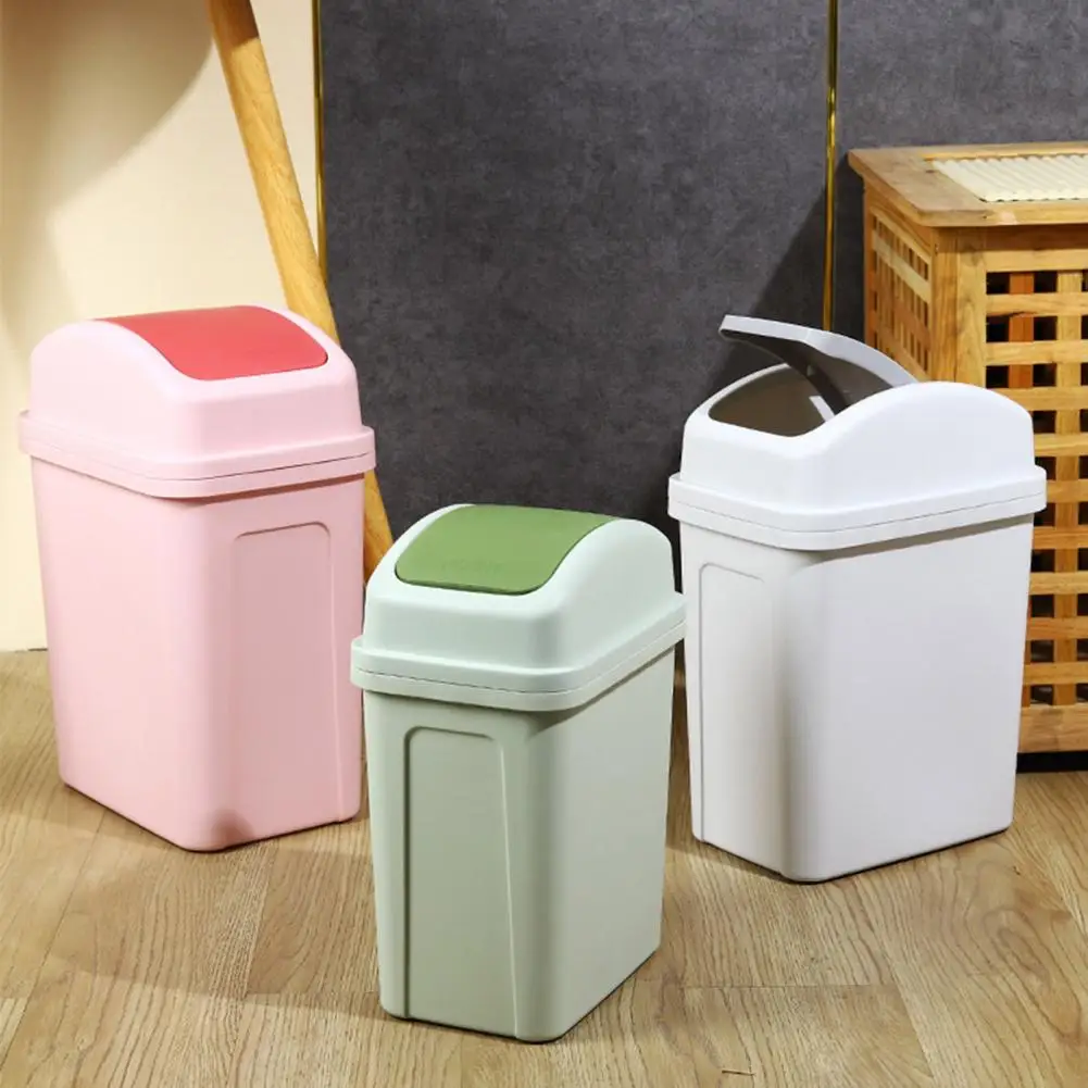 Home Garbage Can With Lid Thickened Press Type Swing Cover Waste Bin Large Capacity Kitchen Hotel Bathroom Office Trash Can