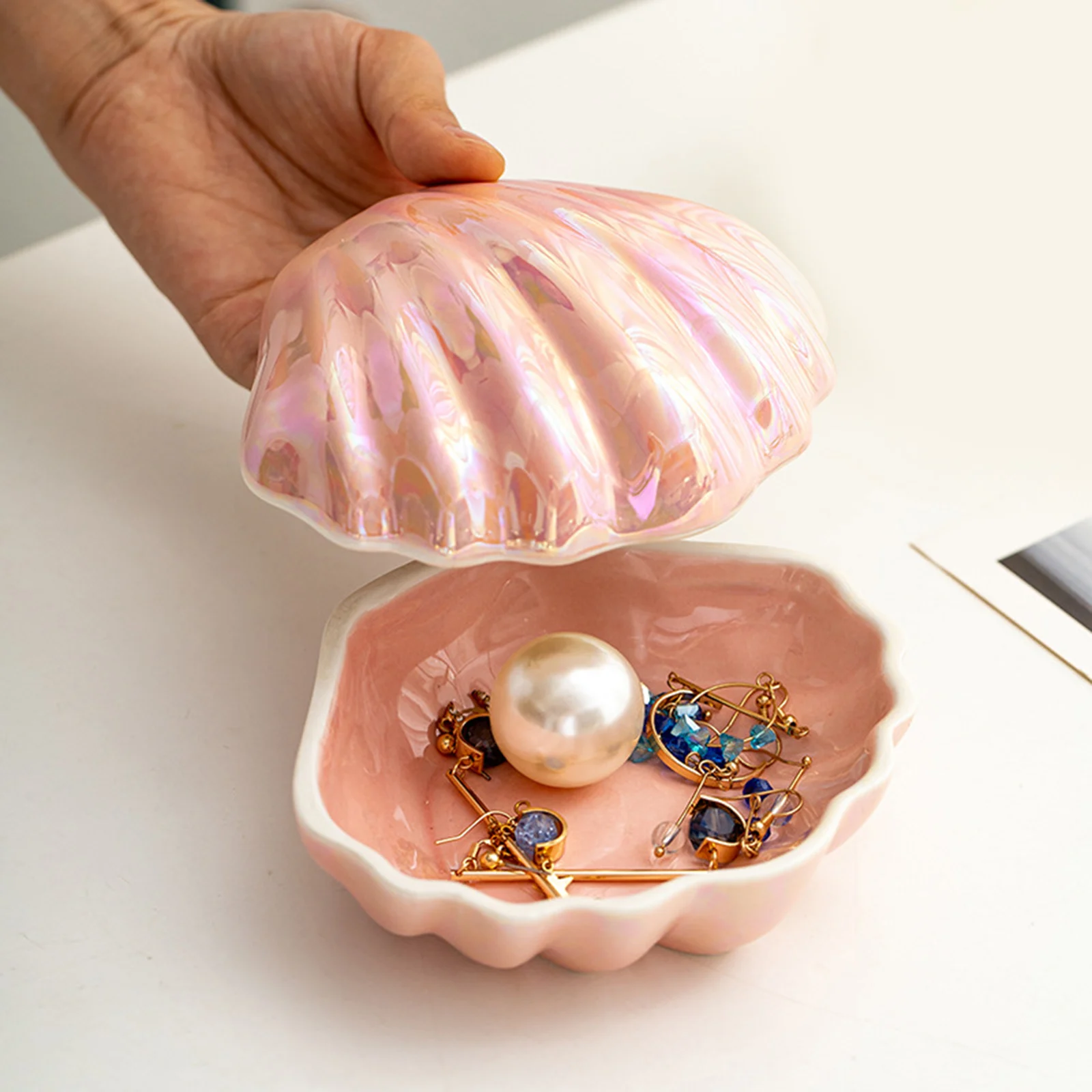 Ceramic Seashell Jewelry Storage Box Trinket Box Collectible Fashion Creative for Desktop Dresser Living Room Home Ornaments