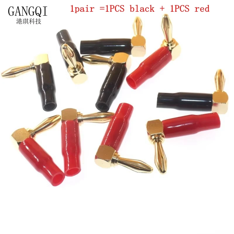 Gold Plated 4mm Banana Plug Male Right Angle Audio Speaker Screw Locking Connectors L-Shape Banana Plugs  Connectors 90 Degree