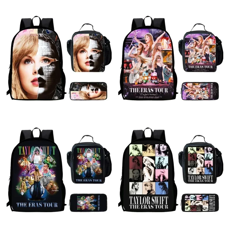 Cartoon Taylor Swift Child School Backpack With Lunch Bags Pencil Bags For Kindergarten,Light Weight School Bags For Boys Girls