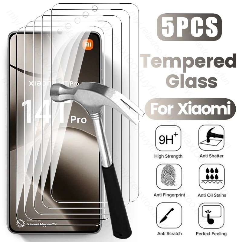 5Pcs Protective Glass Case For Xiaomi 14T Pro 5G Tempered Glass Cover Xaiomi Xiomi Mi 14TPro Screen Protector Xiaomi14T 14 T T14