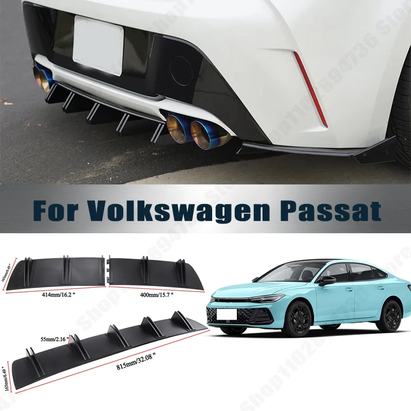 Rear Bumper Shark Fin Diffuser ABS Curved Aero Splitter Anti-Collision Chassis Protector For Volkswagen Passat Car Styling