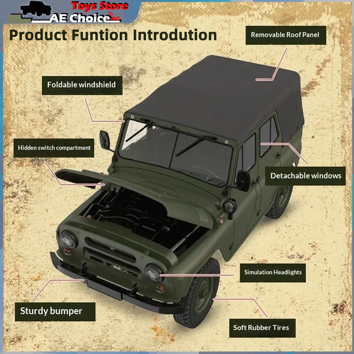 WPL C94 1:12 RC Car Simulation UAZ-469 Climbing Off Road Vehicle 2.4GHz 4WD Simulation Model Car Children Boys Birthday Gift Toy view 3