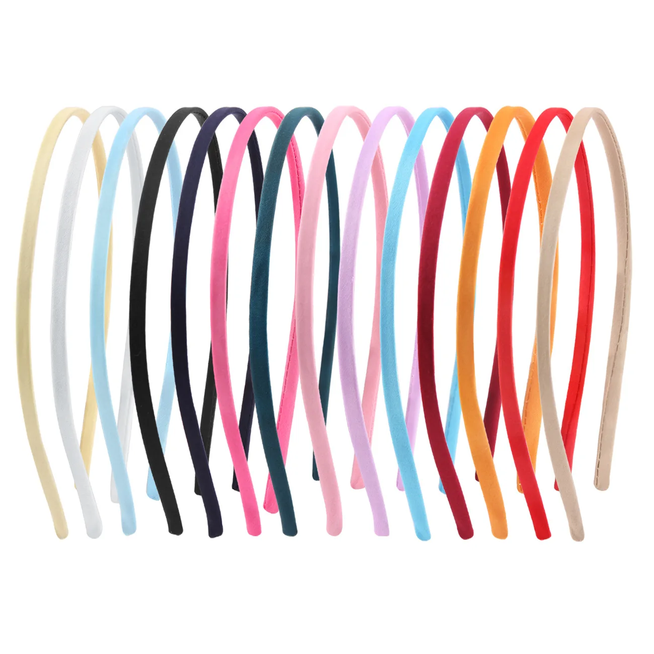 50 pcs Wholesale DIY Headband 5MM  Metal Wide Satin Head Bands Fabric Covered Candy Colors Hairband for Kids Hair accessories