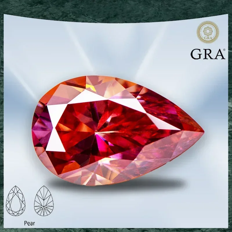 

Moissanite Stone Pear Shaped Watermelon Red Colour VVS1 with GRA Certificate for Gemstone Charms Beads Jewelry Making Materials