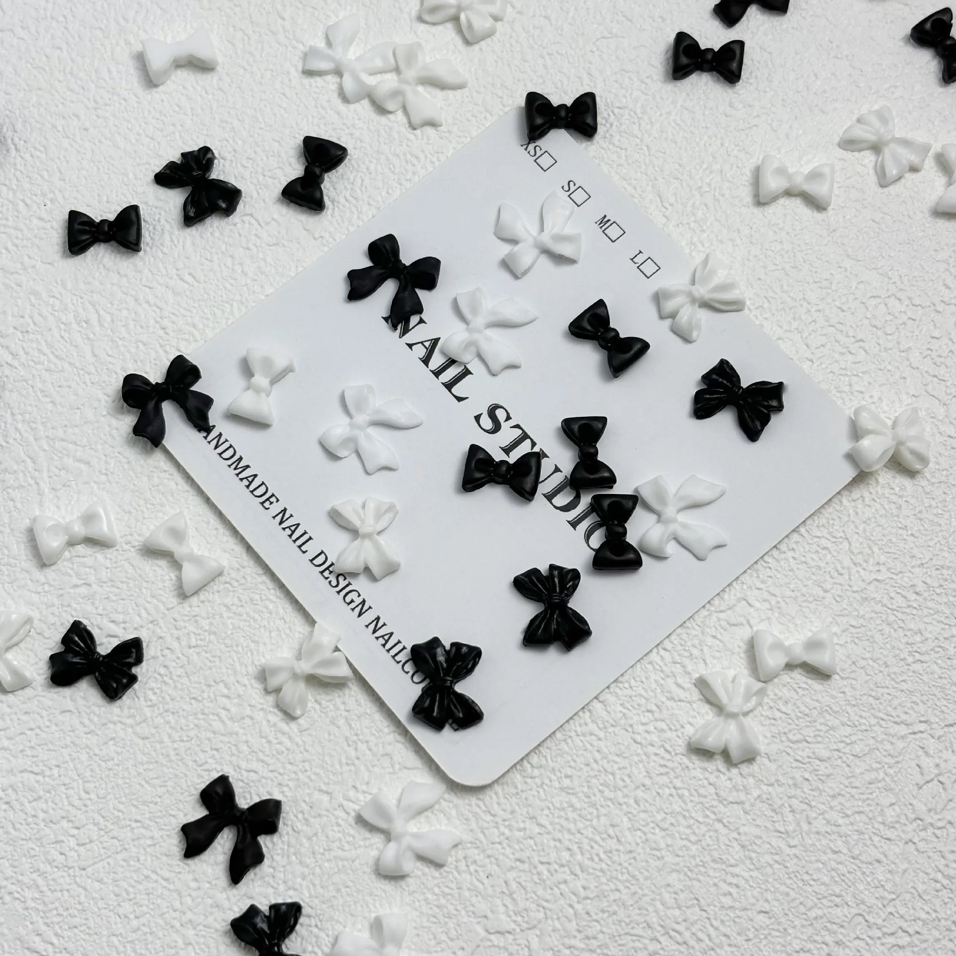Classic Black White Nail Art Accessories Bow Rice White Bow Tie Nails 3D Decorations Diamond Nail Resin Charms DIY Manicure Tool