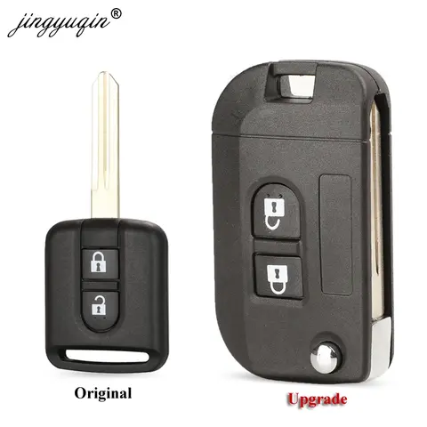 Jingyuqin 플립 폴딩 원격 키 셸 자동차 케이스 Fob 커버 닛산 Qashqai 프리메라 Micra Navara Almera 참고 써니 2 버튼