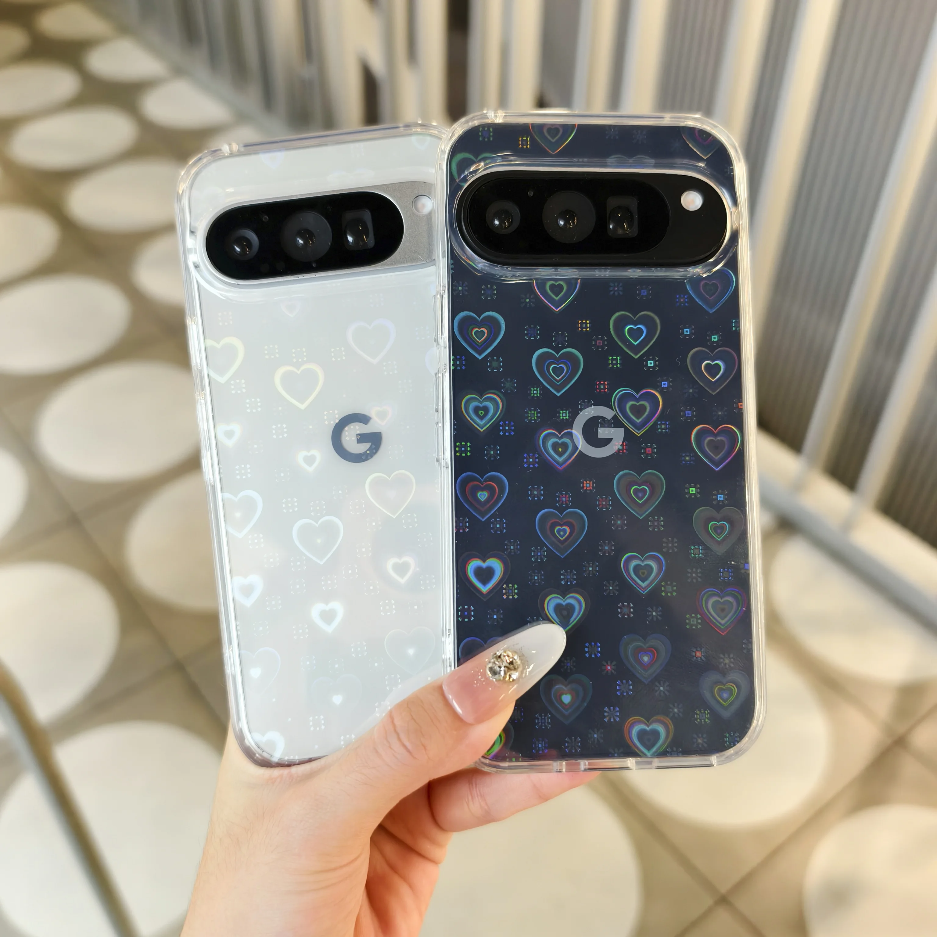 Coque de téléphone transparente à motif de cœur d'amour, dégradé Laser, pour Google Pixel9 9Pro XL 9A 10 10ProXL 10Pro, housse antichoc à paillettes, 1-2 pièces